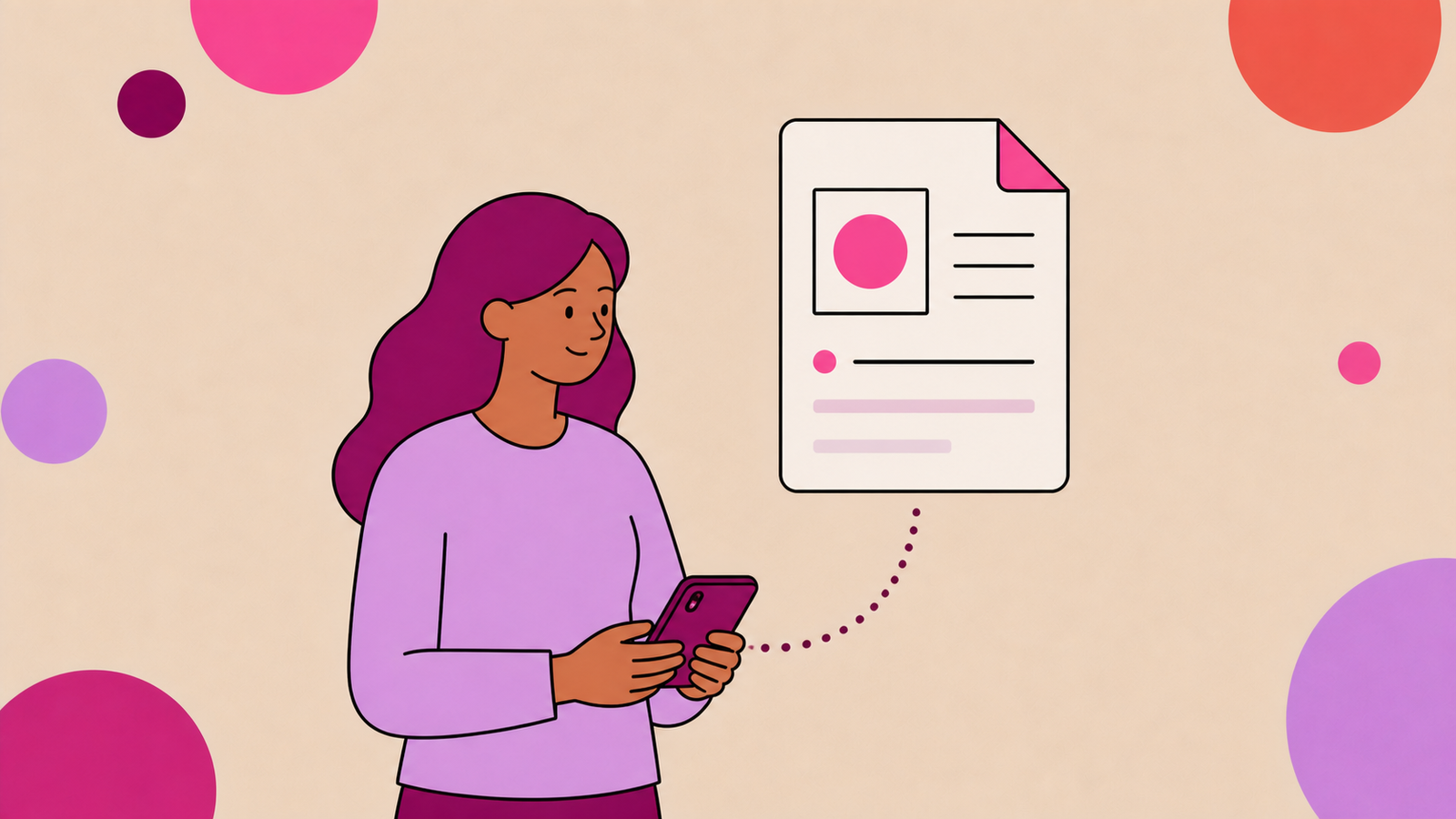 Ilustração de uma mulher consultando informações sobre seus direitos